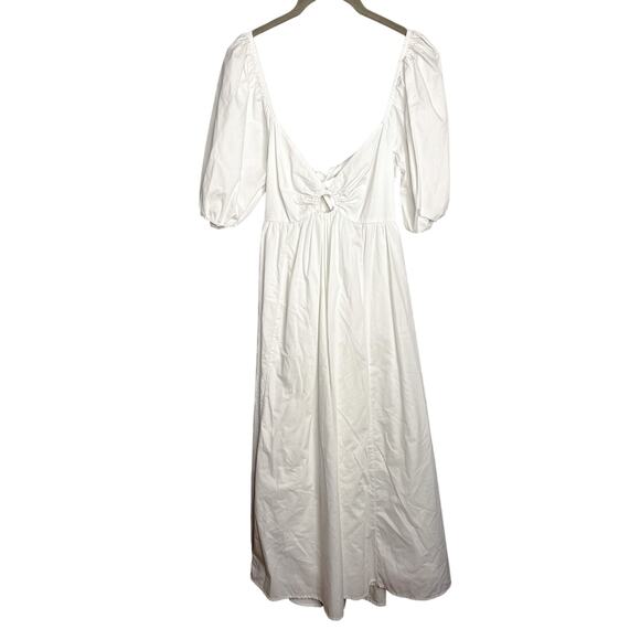 Abercrombie & Fitch White Puff Sleeve Midi Dress Size Small Tie Back Cutout - Picture 4 of 9